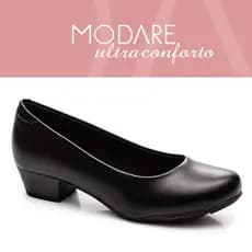 Sapato Feminino Militar Modare Salto Baixo Ortopédico Conforto Clássico Básico Preto