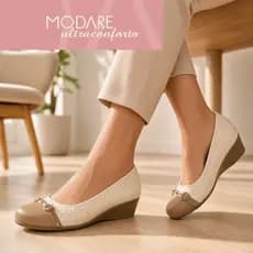Sapato Modare Feminino Conforto Anabela Macio Trabalho Esporão Ortopédico Joanete Original Creme/Tan