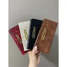 Carteira Feminina de couro Luxo de mão em botão Porta cartão documentos e cédulas croco