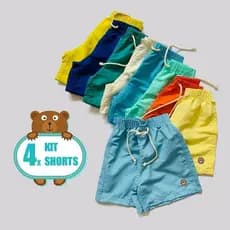Kit 4 Bermudas Tactel Infantil Juvenil Short Praia 02-14 Anos