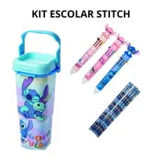 Kit Escolar Stitch Estojo Stitch Organizador + Caneta 10 Cores + 2 Lápis Material Escolar