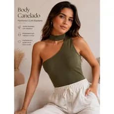 Body Feminino Ombro Só Com Gola Canelado com Bojo Bory Moda Blogueira Bodys Bore