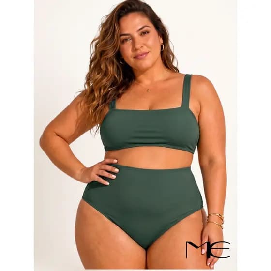 Biquíni Feminino Cintura Alta Confortável Não Aperta Top Alça Larga