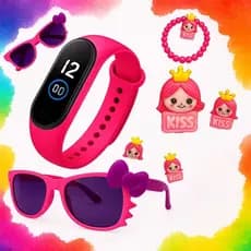 Kit Relógio Colar Pulseira Anel Tiara Infantil