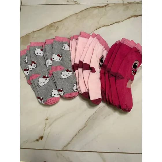Kit 12 Meias Infantil Menina feminina  personagens de algodão para o Dia a Dia