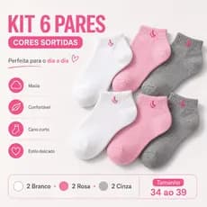 Kit Econômico 6 Pares de Meias Soquete em Algodão Uso Diário Feminina Unissex  - Trabalho e Academia