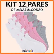 Kit 12 Pares Meias Cano Baixo Algodão Feminina Conforto Diário