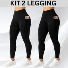 Kit 2 Calças Legging Feminino Bolso lateral Suplex Cós Largo Academia Fitness Crossfit Dia a Dia