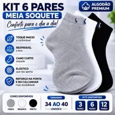 Kit Meia Soquete Cano Baixo Algodão Confortável para Tênis e Sapato Unissex