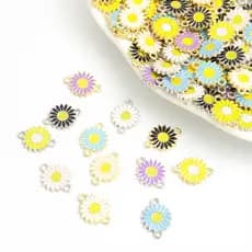 10pcs Coreano Estilo Little Freshness Daisy Esmalte Conectores De Duplos Pingentes Links