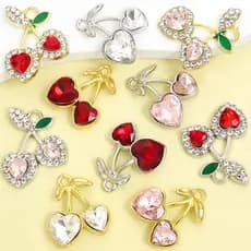 10 Peças De Strass De Cristal Embutidos 5 Estilos De Amuletos De Cereja , Pingentes Delicados De Frutas De Verão Para Co