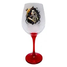 Taça Grande Rosa Caveira Vermelho C/ Brilho PombaGira Umbanda - Vidro 385ml Oferenda Altar