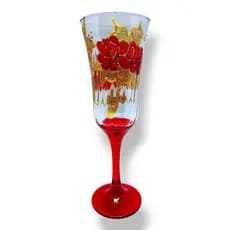 Taça Champanhe Lirio Pomba Gira Vermelha E Dourado Luxo Umbanda Quimbanda - Vidro Resistente