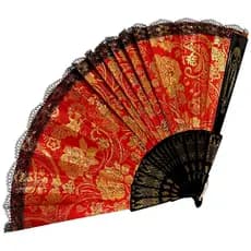 Leque Pomba Gira Cigana Vermelho, Dourado e Preto Umbanda Candomblé Exu Festa Ritual Religioso Luxo