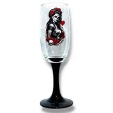 Taça Pomba Gira Rosa Caveira  20Cm Vidro Luxo 180 Ml Preto