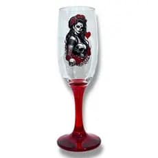 Taça Pomba Gira Rosa Caveira Vermelha Vidro Luxo 180 Ml Vermelho vidro resistente