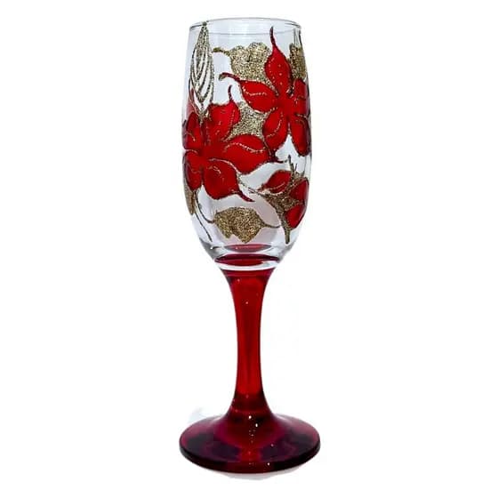 Taça Pomba Gira Vidro 180ml Desenho Flor Feito Mão Vermelha Vermelho