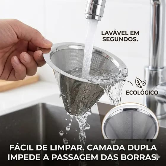 Coador de Café Aço Inox 103 Permanente Reutilizável Sem Filtro de Papel Ecológico