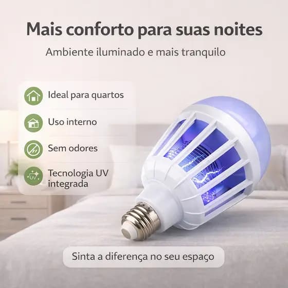 Lâmpada LED 15W 110V E27 Luz Fria 6000K com Sistema UV Contra Mosquitos
