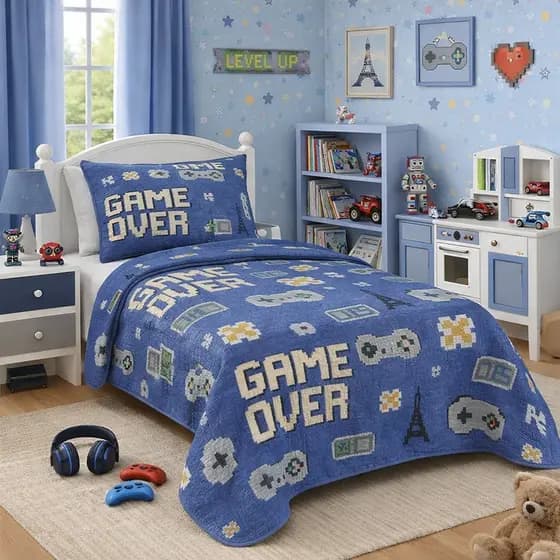 Kit Colcha Boutis Cobre Leito Solteiro Infantil Menino e Menina 2 Peças Fofo Dupla Face
