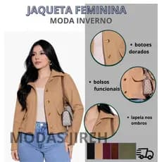 Jaqueta Feminina La Batida Botoes Dourados e Bolso Funcional Moda Imverno 2026