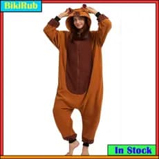 Unissex Kigurumi Marrom Capivara Dos Desenhos Animados Pijamas De Flanela Feminino Masculino Com Capuz Macacões Animais