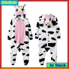 2025 Mulheres Homens Rosa Vaca Kigurumi Animal Pijamas Unisex Bonito Dos Desenhos Animados Macacão Crianças Meninas Meni