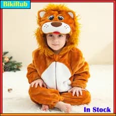 Macacão De Leão Bebê Kigurumi De Natal , Flanela Aconchegante Para Recém-Nascidos Com Capuz , Pijama Infantil De Desenho