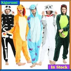 Pijama De Inverno Dinossauro Sulley Stitch Panda Pikachu Skeleton Cat Tiger Cartoon Pijamas Ladies Flannel Onesies