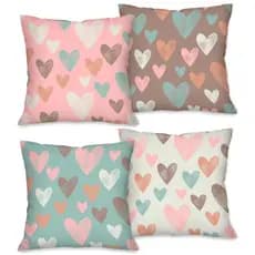 Kit com 4 Capas para Almofadas Decorativas Corações DCORALA.