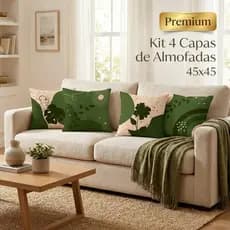 Kit com 4 Capas para Almofadas Decorativas 45X45cm Floresta Verde