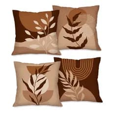 Kit com 4 Capas para Almofada Decorativas 45X45 cm Home Folhas Brown