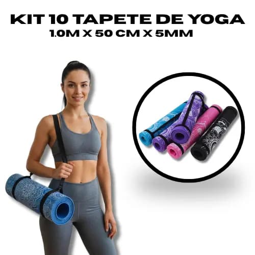 KIT 10 Tapetes Yoga Pilates 1m x 50cm x 5mm Colchonete Academia Antiderrapante Ginástica Fitness