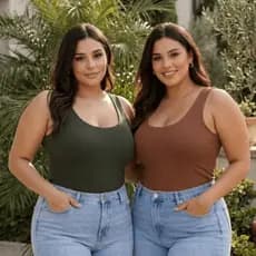 Kit 2 Body Feminino Suplex Decote Quadrado Alça Larga Modelador Plus Size Confortável Casual Rotina