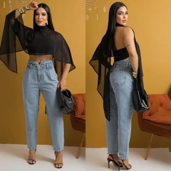 calça jeans mom feminina cintura alta denin vintage