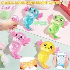 4 Pçs Glitter Axolotl Alívio Do Estresse Brinquedo Espremer Mole Anfíbio Sensorial Recuperação Lenta Para Crianças Calma