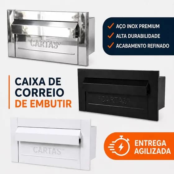 Caixa de Correio Para Muro Parede Aço Inox Embutir Moderna