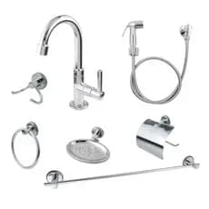 Combo Kit Banheiro Stander 5 Peças Cromado + Ducha Higiênica Soft + Torneira Lavatório 1198 ABS Cromado