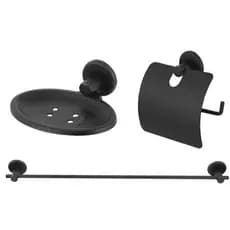 Kit 3 Peças para Banheiro Preto Fosco - Porta Toalha Reto + Papeleira + Saboneteira Inox