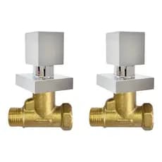 Kit com 2 Registros 1416 em Metal para Chuveiro + 2 Acabamentos Quadrados Cromados em ABS