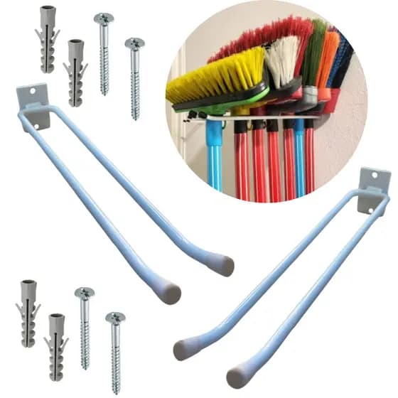 Kit 2 Suportes Gancho Parede Porta Vassoura Pá Rodo Organiza