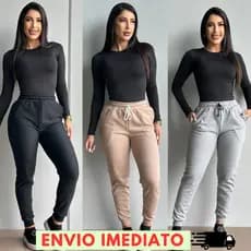 Calça Moletom Feminina Jogger Peluciada Cintura Alta Com Ajuste Na Cintura Envio Rápido