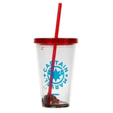 Copo com Canudo Capitão Marvel Glitter 500ml Infantil Kids