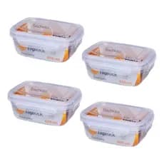 Kit 4 Potes Retagulares Fliplock Em Plástico 400ml Rischioto