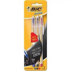 Caneta esferográfica Cristal Fina 0,8 AZ/PT/VM com 3 unidades Bic