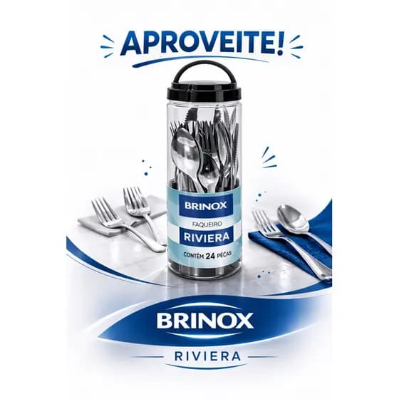 Brinox - Faqueiro 24 Peças em Aço Inox Riviera com Pote de Plástico - Preto