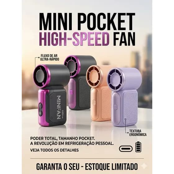 Mini Ventilador Portátil USB Recarregável Silencioso Mesa ou Mão