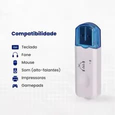 Adaptador USB Bluetooth para Carro, Receptor de Música, Formato Pendrive, Branco e Azul