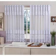 Cortina de Renda Cozinha 2,20m x 1,20m Branca – Decoração Elegante