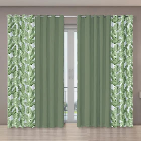 Cortina Premium Para Sala Quarto Folhagem Tropical Costela de Adão 2,70 m x 3,00m - Cortina de Sala Moderna